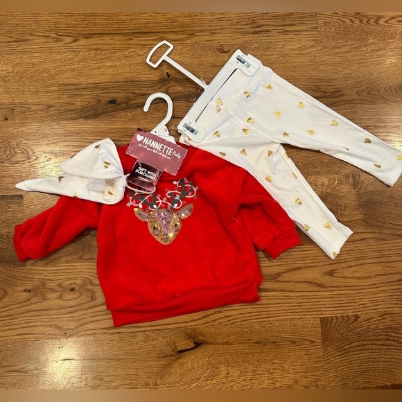 Brand new! Nannette baby girls 18 months Reindeer Christmas Holiday outfit - Picture 1 of 7